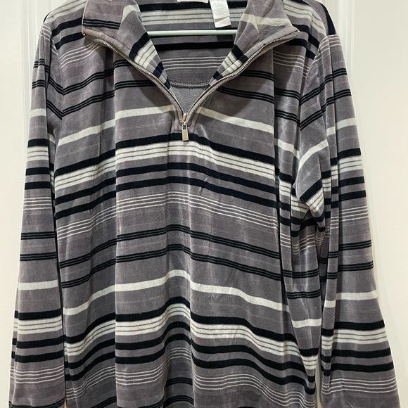 Liz Claiborne Velour Striped Half-Zip Tunic Sweater - Picture 2 of 5